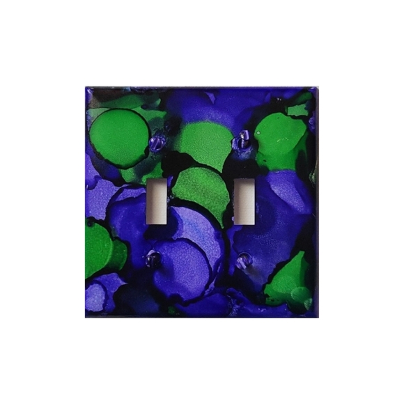 Hand Crafted Other - Hand Crafted Purple and Green Abstract Design 2 Toggle Light Switch Plate